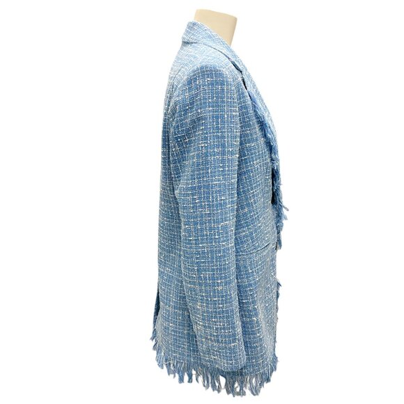 Rodebjer Blue / White Fringed Tweed Blazer - Picture 2 of 6
